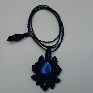 Unisex Necklace Woven Macramé Thread Natural Sodalite Stone